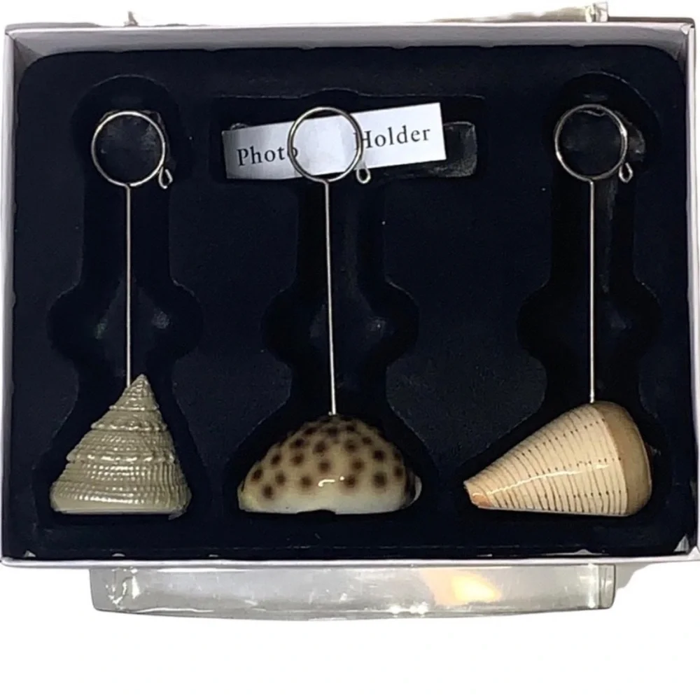 Pier 1 Home Studio Set of 3 Seashell Photo Holders Three Unique Picture Holder
